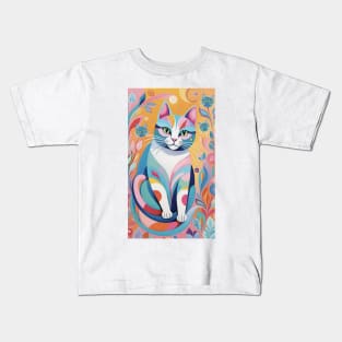 Whisker Whimsy: Abstract Cat's Colorful Reverie Kids T-Shirt